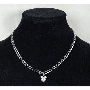 Hidden Mickey Necklace  Rhinestone Mickey on Silvertone Chain